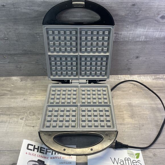 CHEFMAN 4 Slice Ceramic WAFFLE MAKER Black TESTED Used Once - Picture 2 of 13